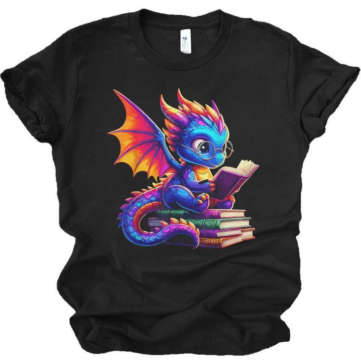 Dragon Reading a Book Bookworm Book Lover Unisex Jersey T-Shirt