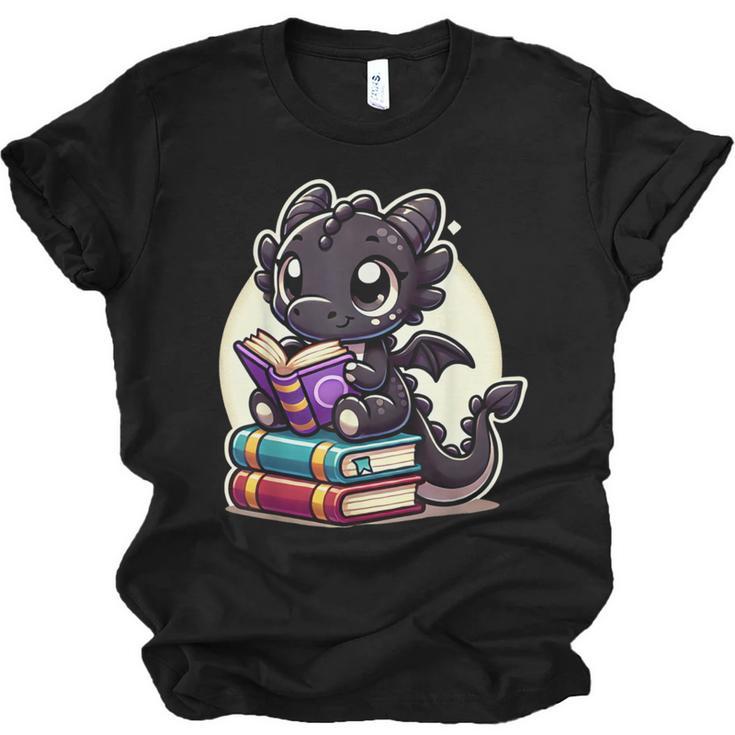 Dragon Reading A Book Cute Bookworm Book Lover Unisex Jersey T-Shirt