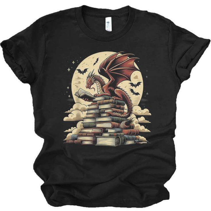Dragon Reading a Book Dragons And Books Lover Bookworm Unisex Jersey T-Shirt