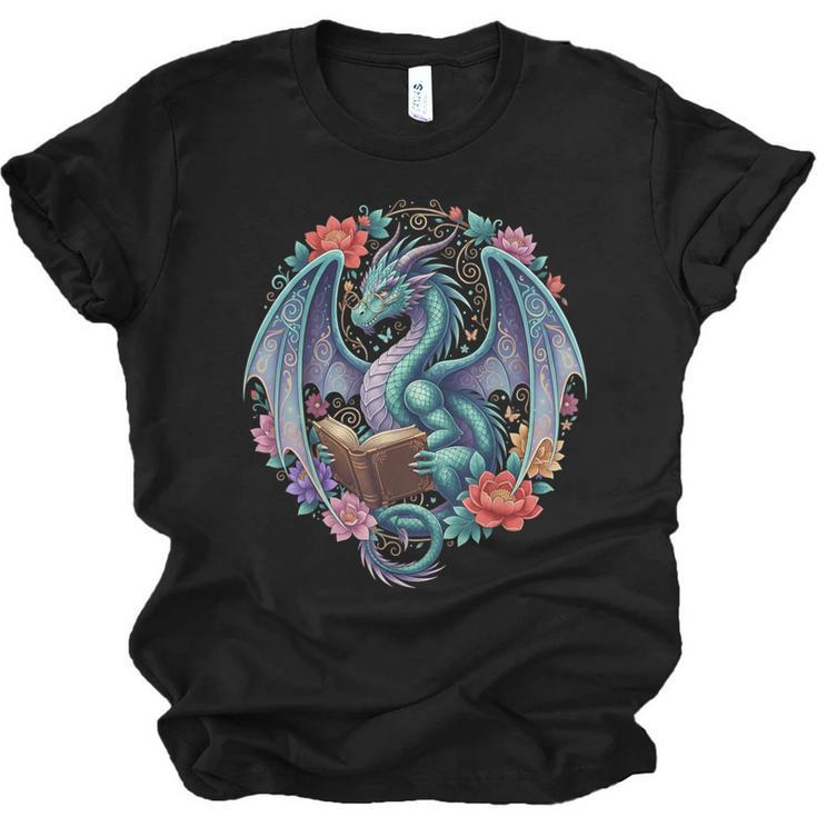 Dragon Reading Book Girls Kids Bookworm Book Lover Unisex Jersey T-Shirt
