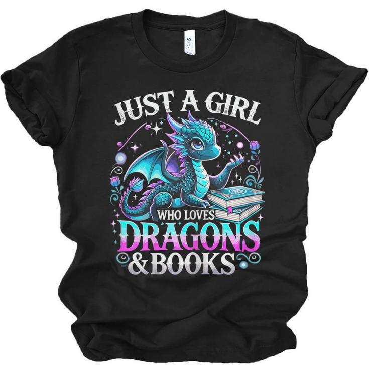 Dragon Reading Just A Girl Who Loves Dragons And Books Unisex Jersey T-Shirt