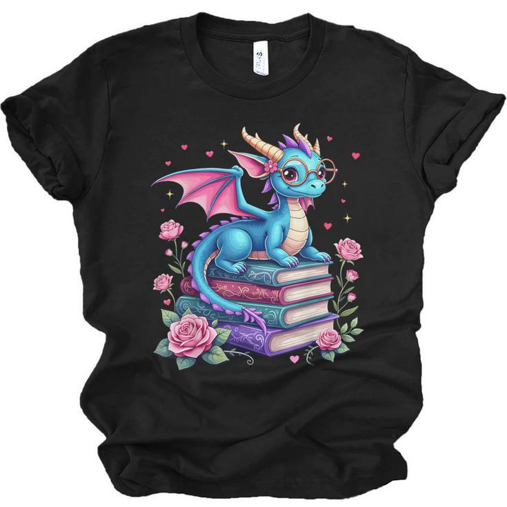 Dragons And Books Dragon Reading Book Lover Girl Bookworm Unisex Jersey T-Shirt