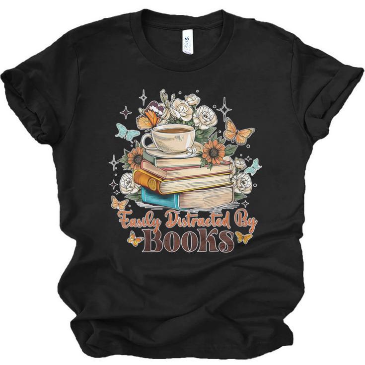 Easily Distracted By Books Book Wildflowers Book Lovers Unisex Jersey T-Shirt