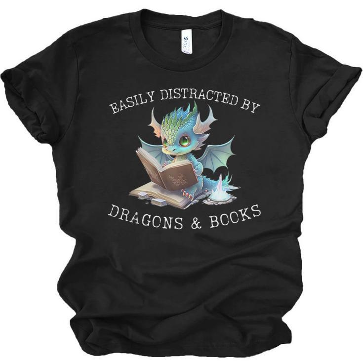 Easily Distracted By Dragons And Books Introvert Shirt Unisex Jersey T-Shirt