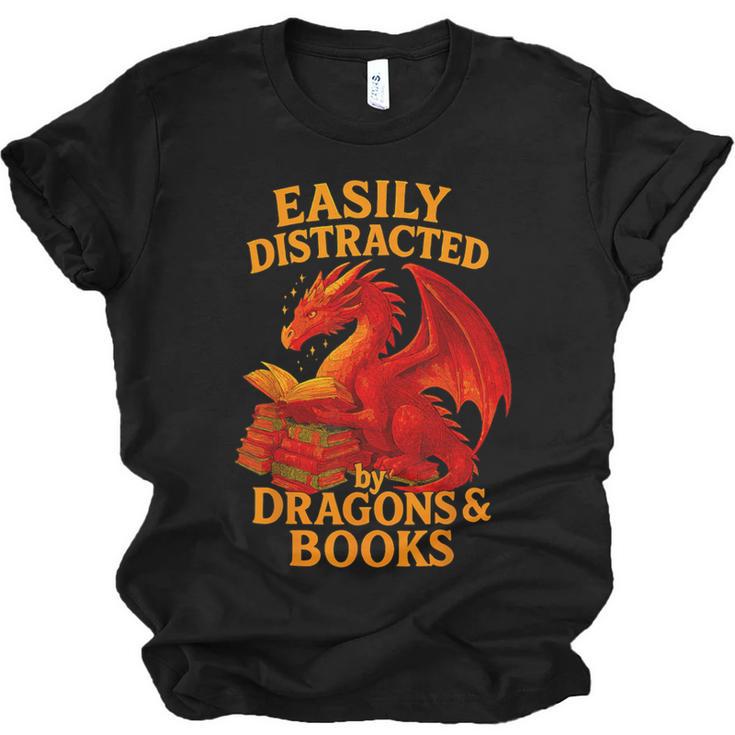 Easily Distracted By Dragons And Books Reading Unisex Jersey T-Shirt