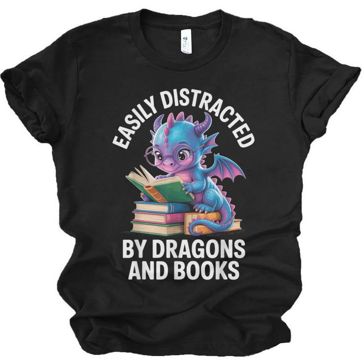 Easily Distracted By Dragons And Books Unisex Jersey T-Shirt