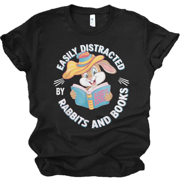 Easily Distracted By Rabbits And Books Reading Unisex Jersey T-Shirt