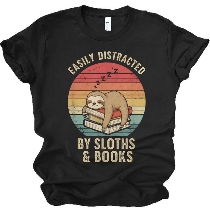 Easily Distracted By Sloths And Books Unisex Jersey T-Shirt