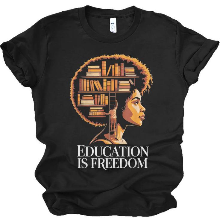 Education Is Freedom Afro Woman Book Illustration Unisex Jersey T-Shirt