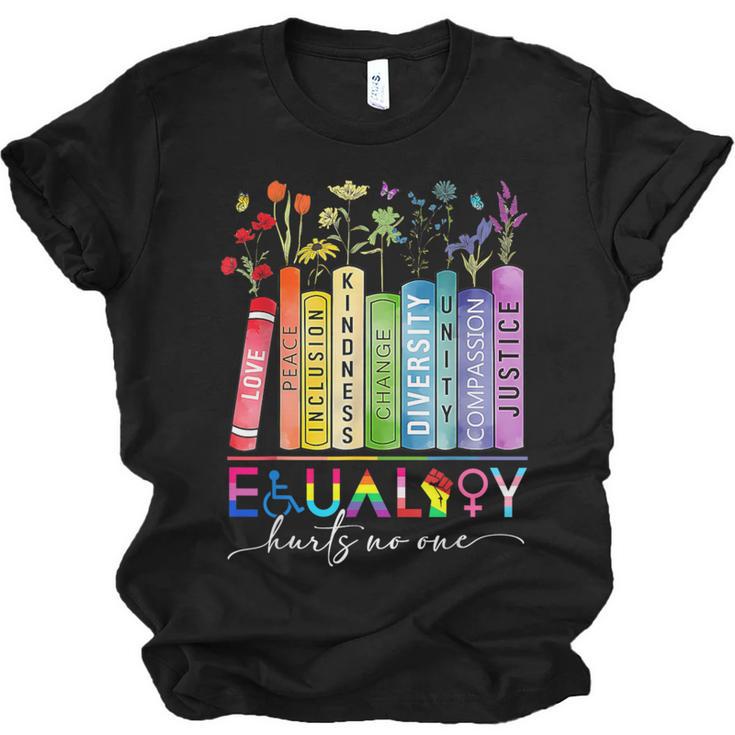 Equality Hurts No One Floral Books LGBTQ Gay Les Pride Month Unisex Jersey T-Shirt