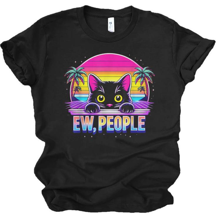 Ew Cat Misanthrope Introvert Synthwave 80s Unisex Jersey T-Shirt