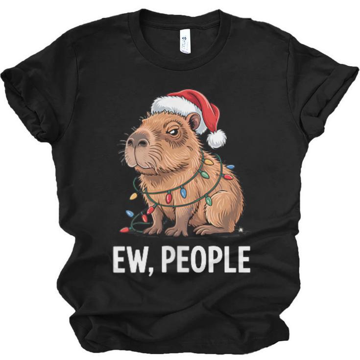 Ew People Capybara Christmas Lights Introvert Humor Unisex Jersey T-Shirt