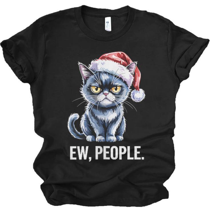 Ew People Cat Christmas Introvert Holiday Humor Unisex Jersey T-Shirt