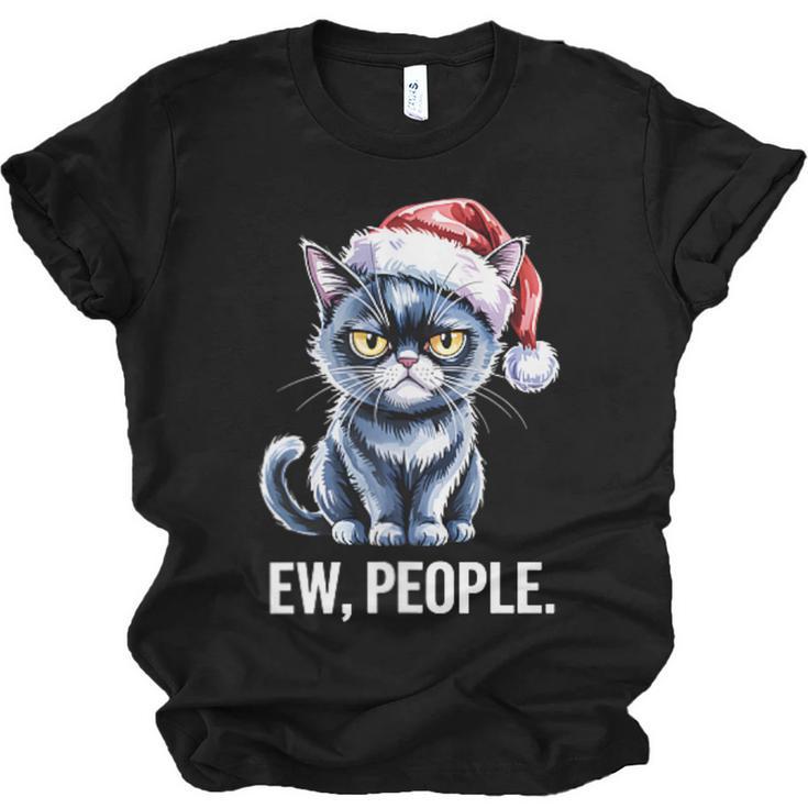 Ew People Christmas Cat Santa Hat Dad Introvert Unisex Jersey T-Shirt