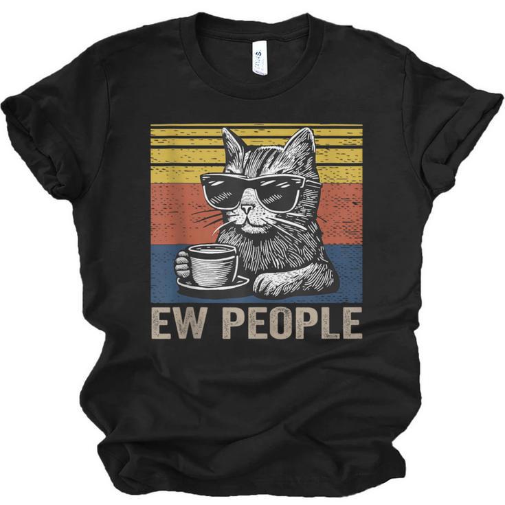 Ew People Introvert Cat Lover Crazy Vintage Cat Lady Unisex Jersey T-Shirt