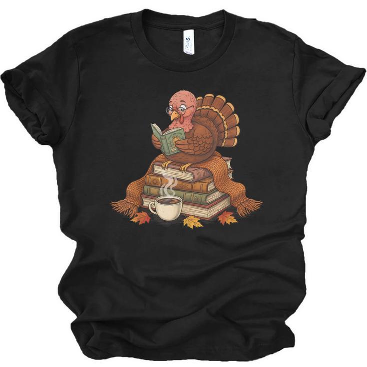Fall Book Vintage Turkey Thanksgiving Reading Book Lovers Unisex Jersey T-Shirt