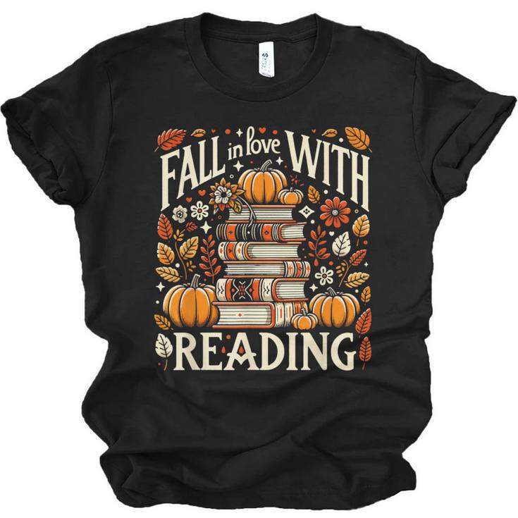 Fall In Love With Reading Book Autumn Pumpkins And Teachers Unisex Jersey T-Shirt