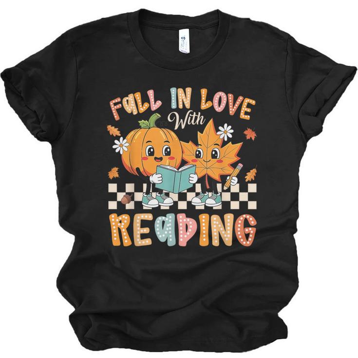 Fall In Love With Reading Thanksgiving Pumpkin Book Lover Unisex Jersey T-Shirt