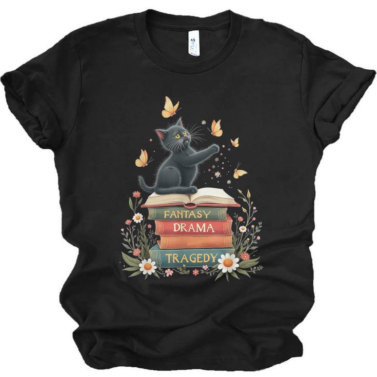 Fantasy Drama Tragedy Reading Lover Book Cat Humor Unisex Jersey T-Shirt