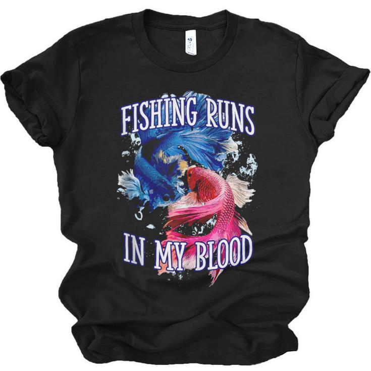 Fishing Runs In My Blood Introvert Hobby Antisocial Unisex Jersey T-Shirt