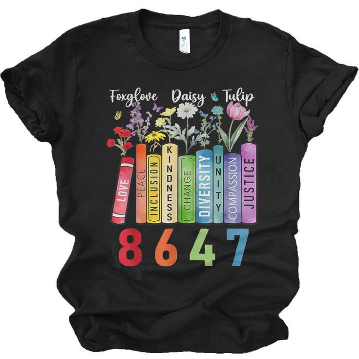 Floral Foxglove Daisy Tulip 8647 Books Lover Blooming Flower Unisex Jersey T-Shirt
