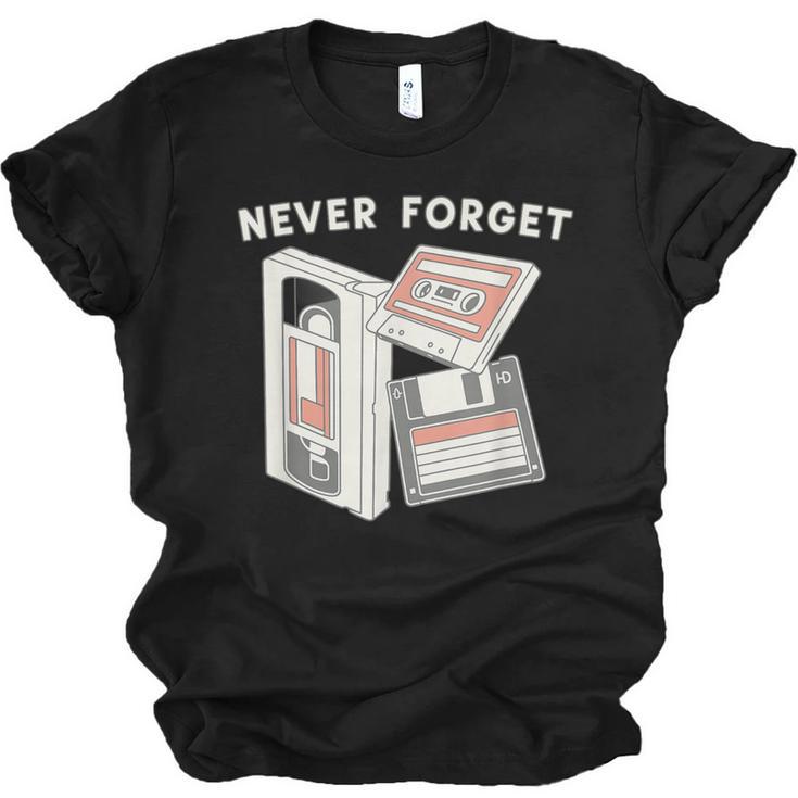 Never Forget VHS Tape Cassette Floppy Disk Nostalgia 80s 90s Unisex Jersey T-Shirt