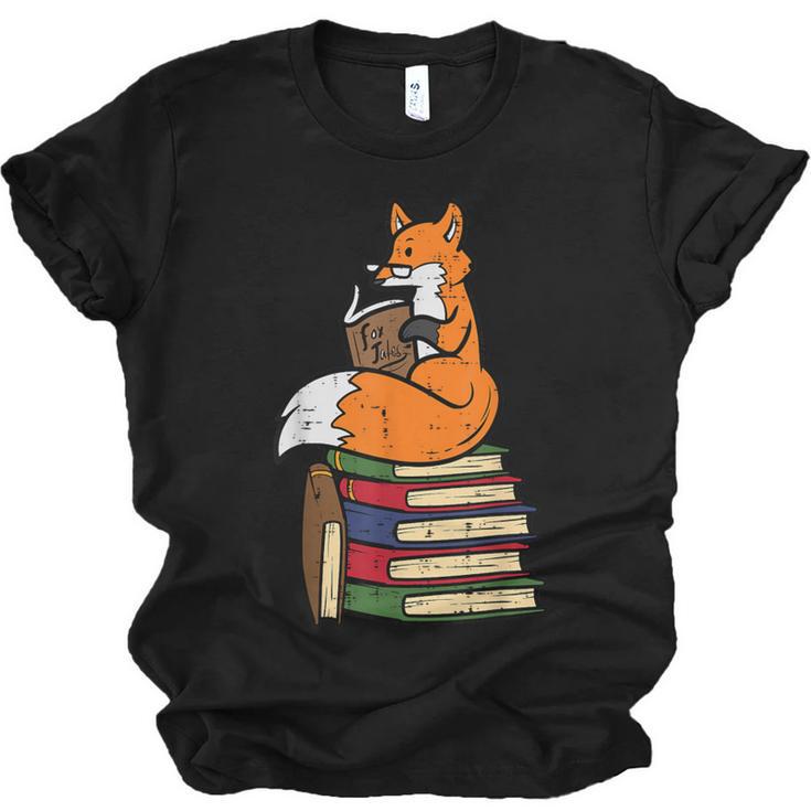 Fox Books Read Reading Librarian America Men Women Kids Unisex Jersey T-Shirt
