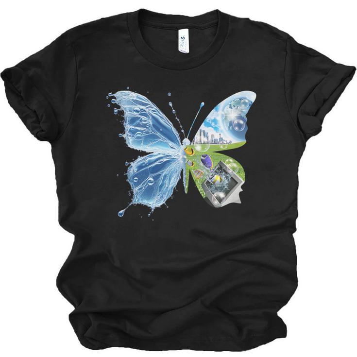 Frutiger Aero Aesthetic Butterfly Computer Fishes Scenery Unisex Jersey T-Shirt