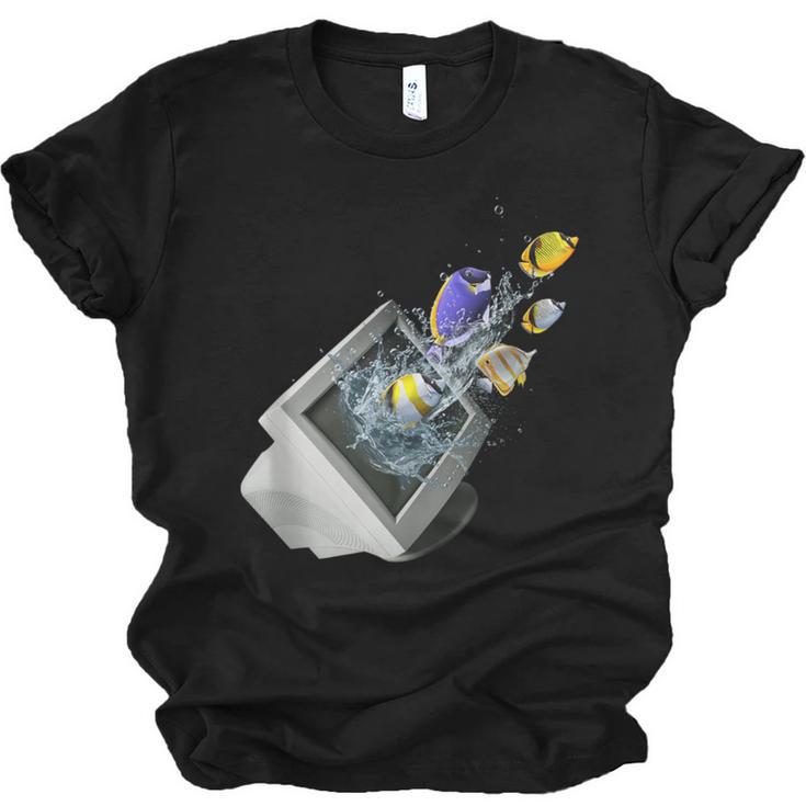 Frutiger Aero Aesthetic Tech Computer Aquarium Fishes Unisex Jersey T-Shirt