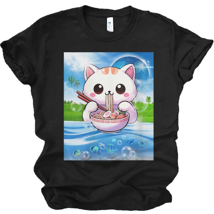 Frutiger Aero Aesthetic Tech Kawaii Ramen Cat Fishes Unisex Jersey T-Shirt