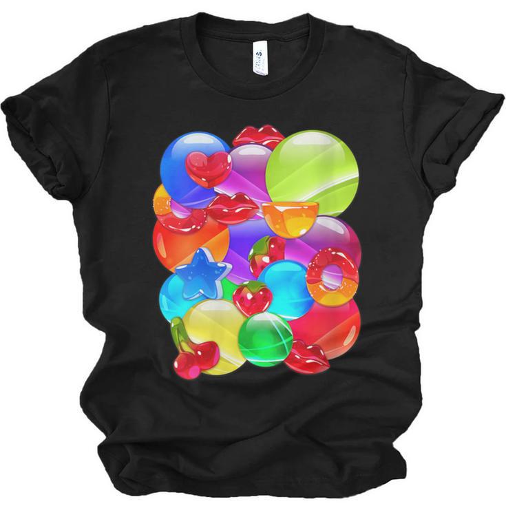Frutiger Aero Aesthetic Tech Orb Pattern Heart Cherry Lips Unisex Jersey T-Shirt