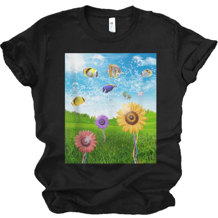 Frutiger Aero Aesthetic Tech Scenery Fishes Sunflower Unisex Jersey T-Shirt