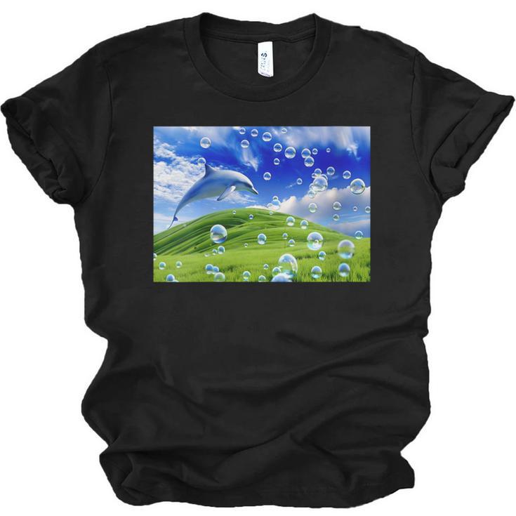Frutiger Aero Dolphin Meadow Aesthetic Y2k 2000s Ironic Unisex Jersey T-Shirt