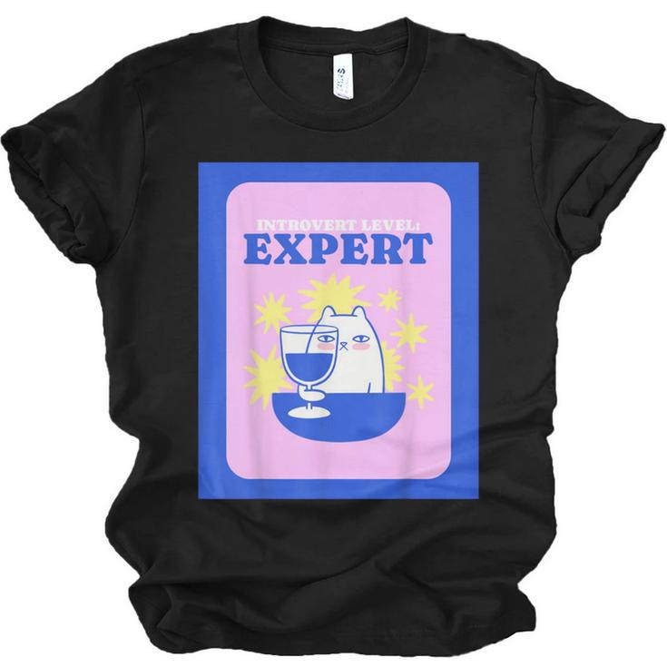 Fun Cute Introvert Cat Character With Wine Unisex Jersey T-Shirt