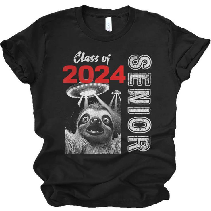 Fun Trendy UFO Sloth Graduation Class Of 2024 Senior Unisex Jersey T-Shirt