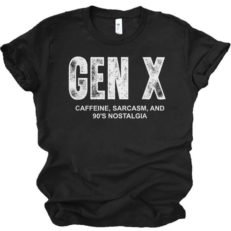 Gen X Caffeine Sarcasm 90s Nostalgia Men Women Graphic Unisex Jersey T-Shirt
