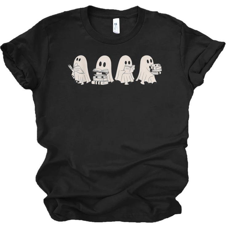Ghost Book Reading Halloween Books Lover Teacher Kids Unisex Jersey T-Shirt