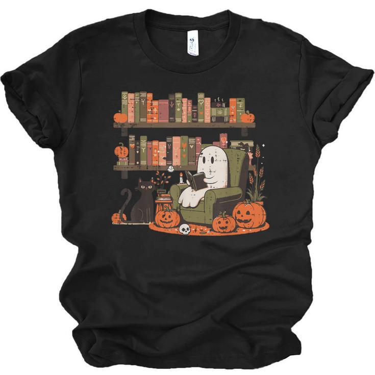 Ghost Library Reading Books Halloween Men Women Kids Unisex Jersey T-Shirt
