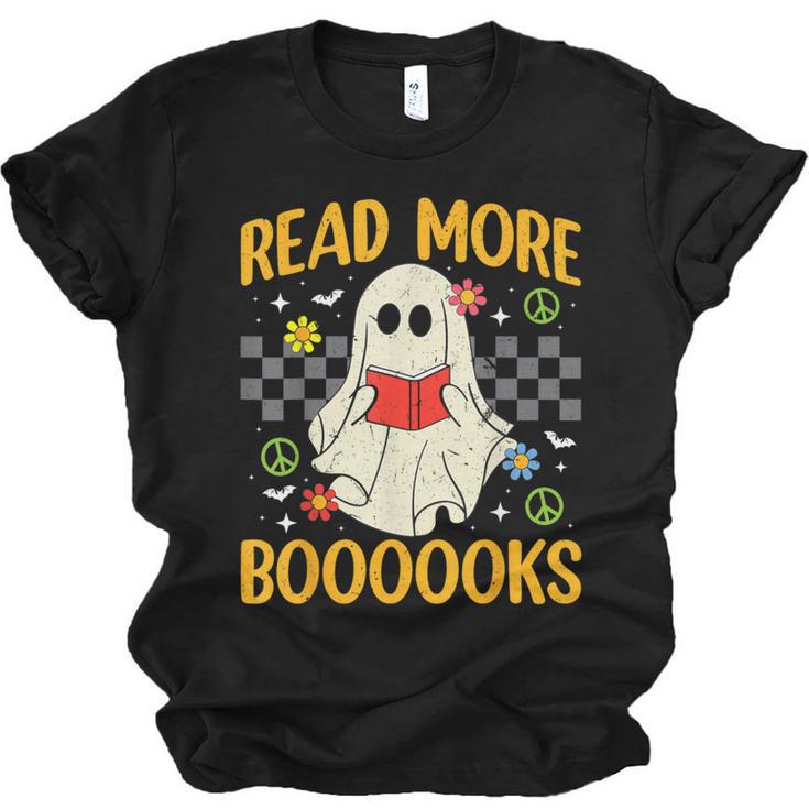 Ghost Reading Books Teacher Student Halloween Read More Book Unisex Jersey T-Shirt