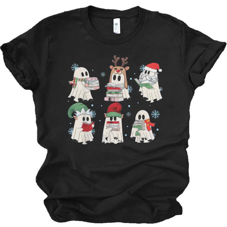 Ghost Santa Elf Squad Read Books Bookish Librarian Christmas Unisex Jersey T-Shirt