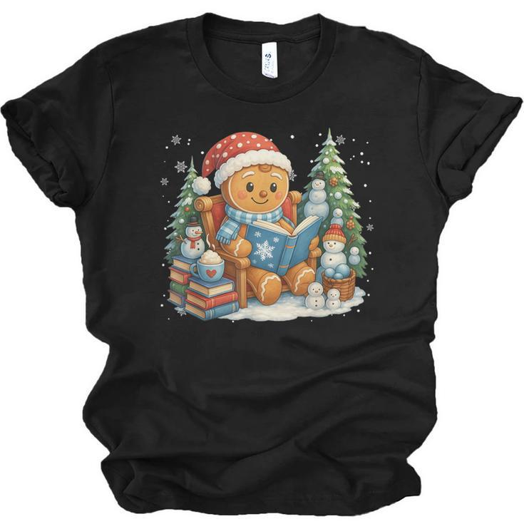 Gingerbread Reading Book Lovers Christmas Bookworm Librarian Unisex Jersey T-Shirt