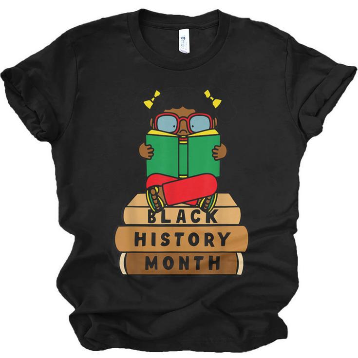 Girl Kid Reading Book Black History Month Bookworm Unisex Jersey T-Shirt