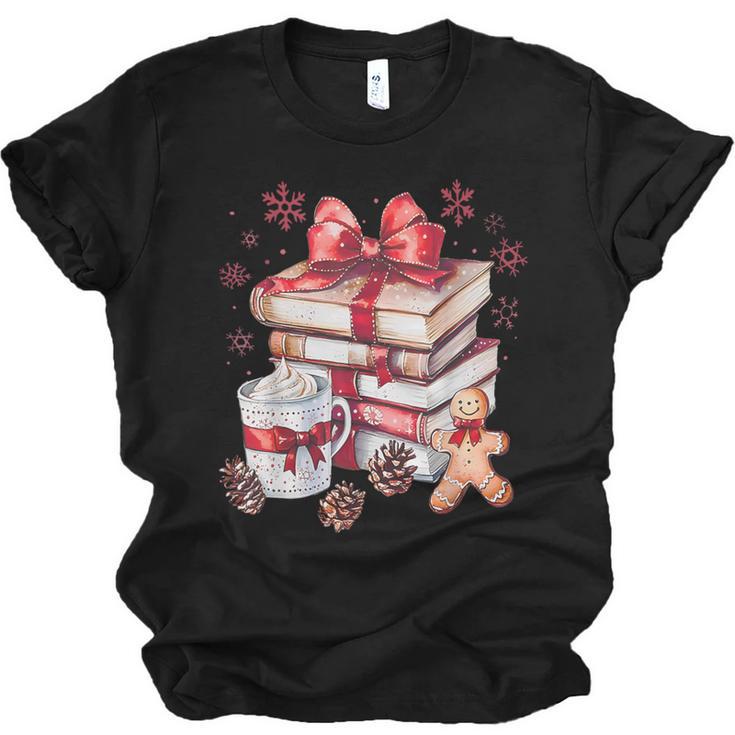Girly Coquette Gingerbread Books And Hot Cocoa Cozy Season Unisex Jersey T-Shirt
