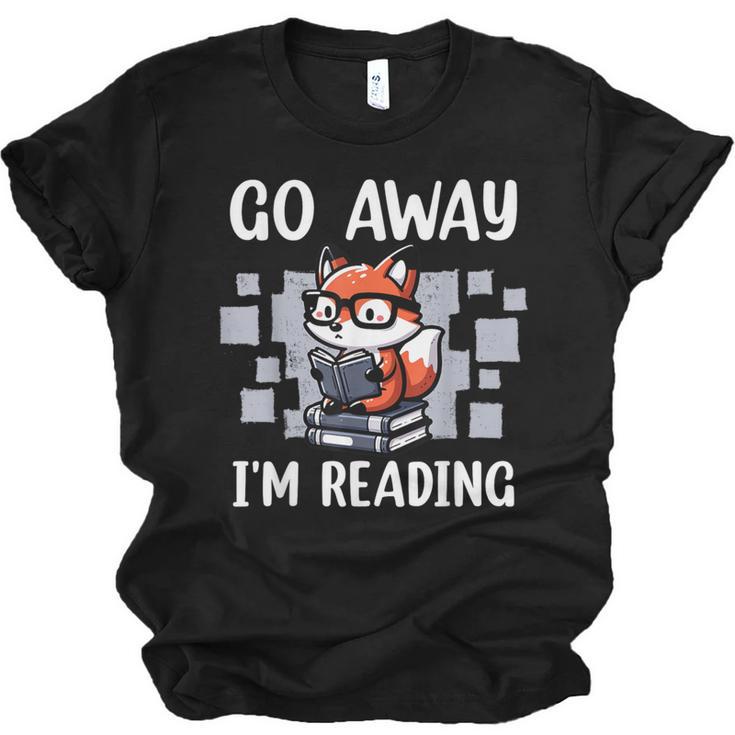 Go Away I'm Reading Book Reader Cute Fox Loves Books Unisex Jersey T-Shirt