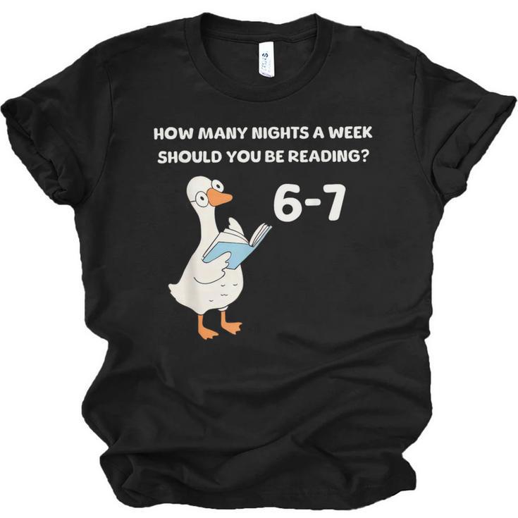 Goose Reading 67 Six Seven Meme Teacher Book Lover Unisex Jersey T-Shirt