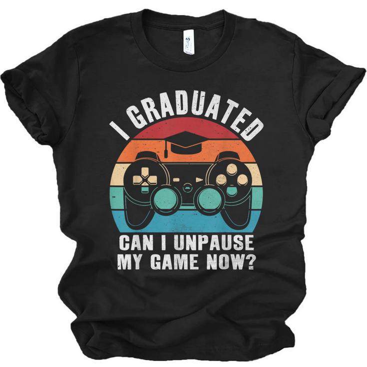 I Graduated Can I Unpause My Game Now Retro Graduation Unisex Jersey T-Shirt