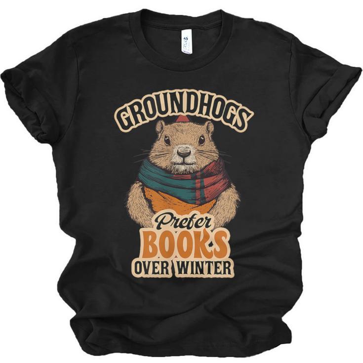 Groundhogs Prefer Books Over Winter February Unisex Jersey T-Shirt