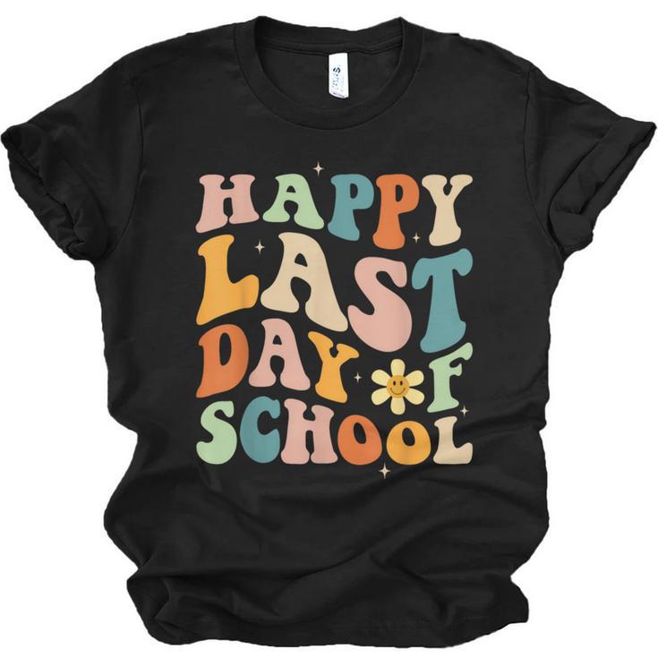 Happy Last Day Of School Groovy Teacher Student Graduation Unisex Jersey T-Shirt