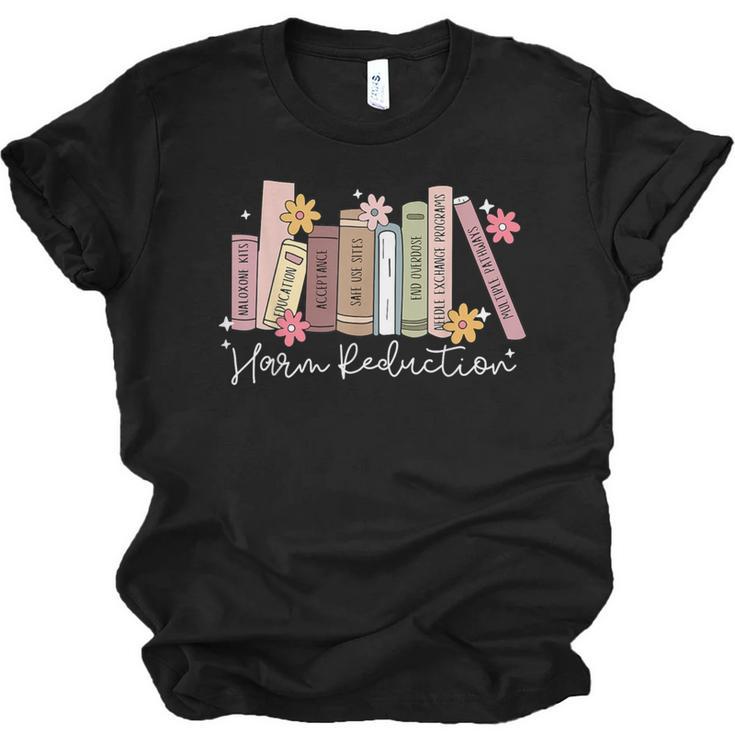 Harm Reduction Floral Book Overdose Awareness Nurse Unisex Jersey T-Shirt