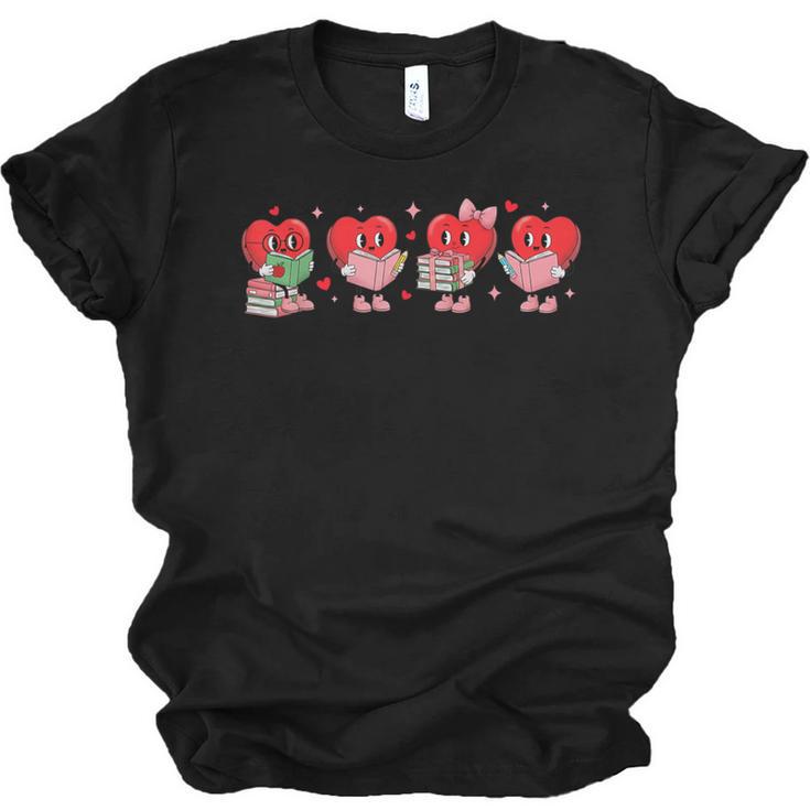 Heart Reading Books Valentine Teacher Library Book Lover Unisex Jersey T-Shirt
